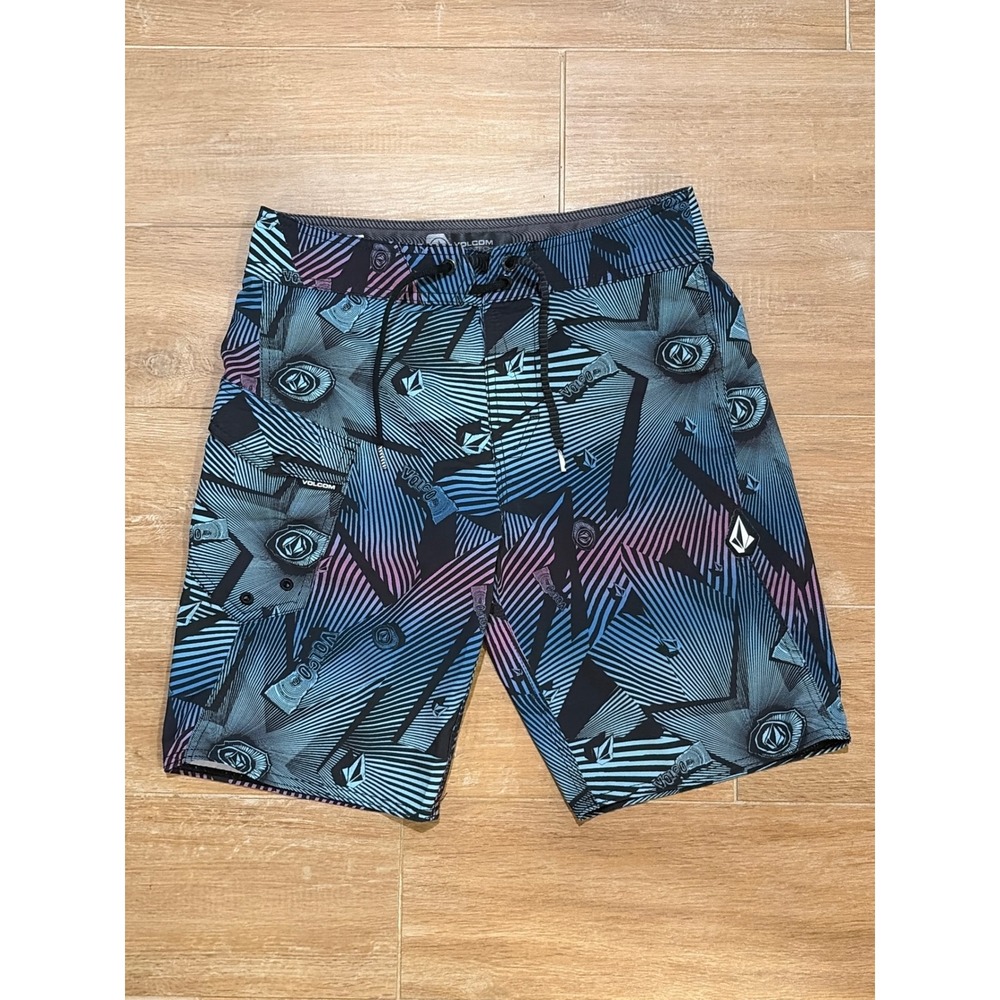 Volcom Mod-Tech Board Shorts Mens 28 Blue Purple Geometric Print‎ Swim Trunks